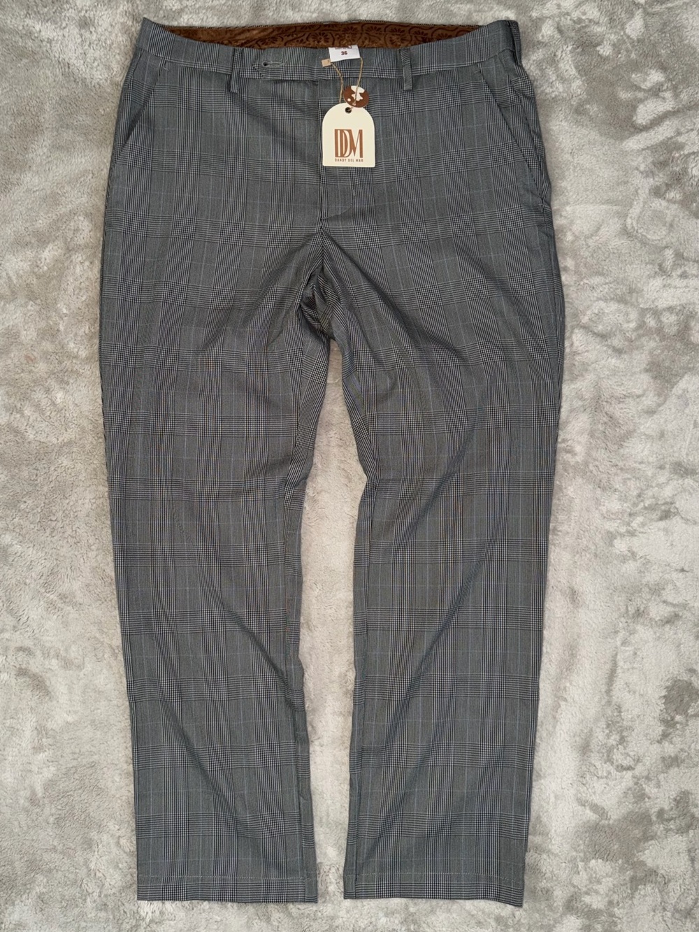 NWT Dandy Del Mar The Tresco Plaid Trouser Men’s Size 36 Relaxed Fit Gray